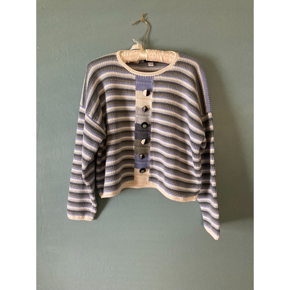 M. Gibson contemporary knitwear decorative button boat neck cotton sweater